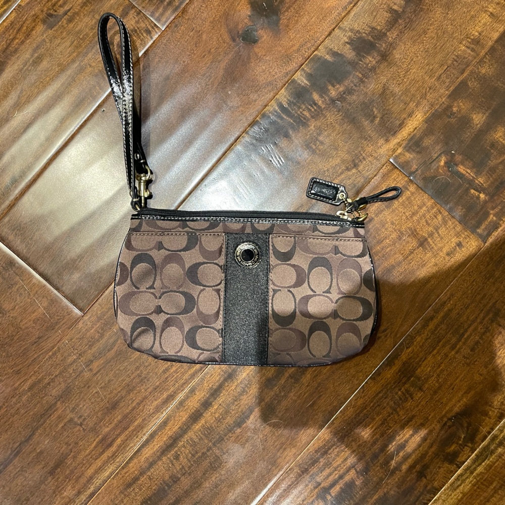 Coach Brown and Black Wristlet Clutch